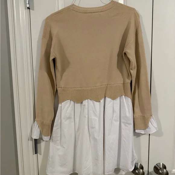 English Factory Beige and White Long Sleeve Dress - Picture 2 of 7